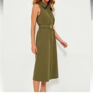 Tuckernuck Army Green Sleeveless Button Down Chamberlin Midi Dress